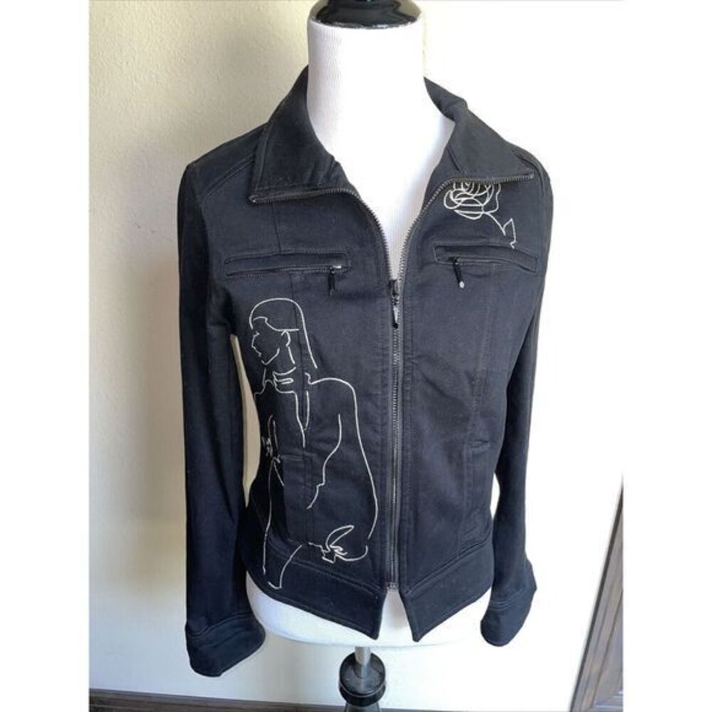 WHITE HOUSE BLACK MARKET‎ 35th Anniversary Embroidered Moto Jacket Black Size 4